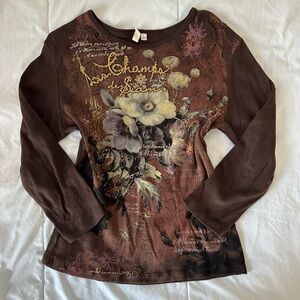 Brown long sleeve y2k style top
